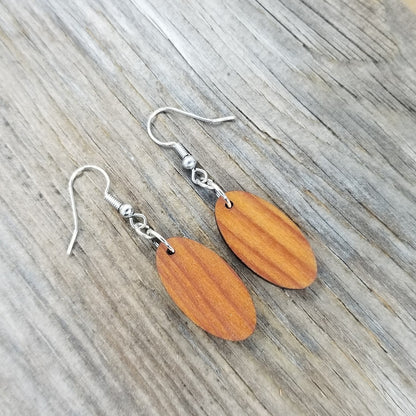 Redwood Earrings - Oval Wood Earrings - California Redwood Dangle Earrings - CA Souvenir Keepsake - Wood Gift Women Surfboard Look