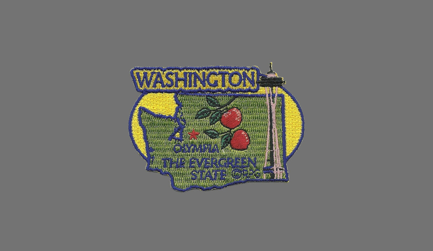 Washington Patch – WA State Travel Patch Souvenir Applique 3" Iron On The Evergreen State Apples Space Needle Olympia Collage