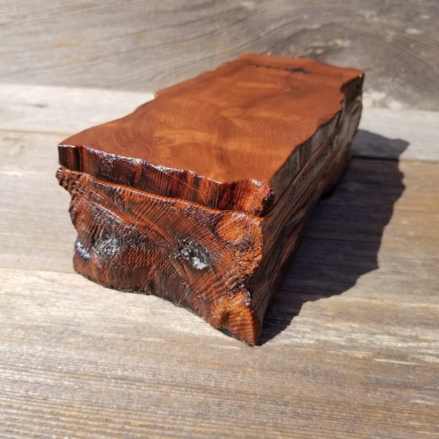 Redwood Jewelry Box Curly Wood Engraved Rustic Handmade California #445 Memento Box, Valentine's Day Gift