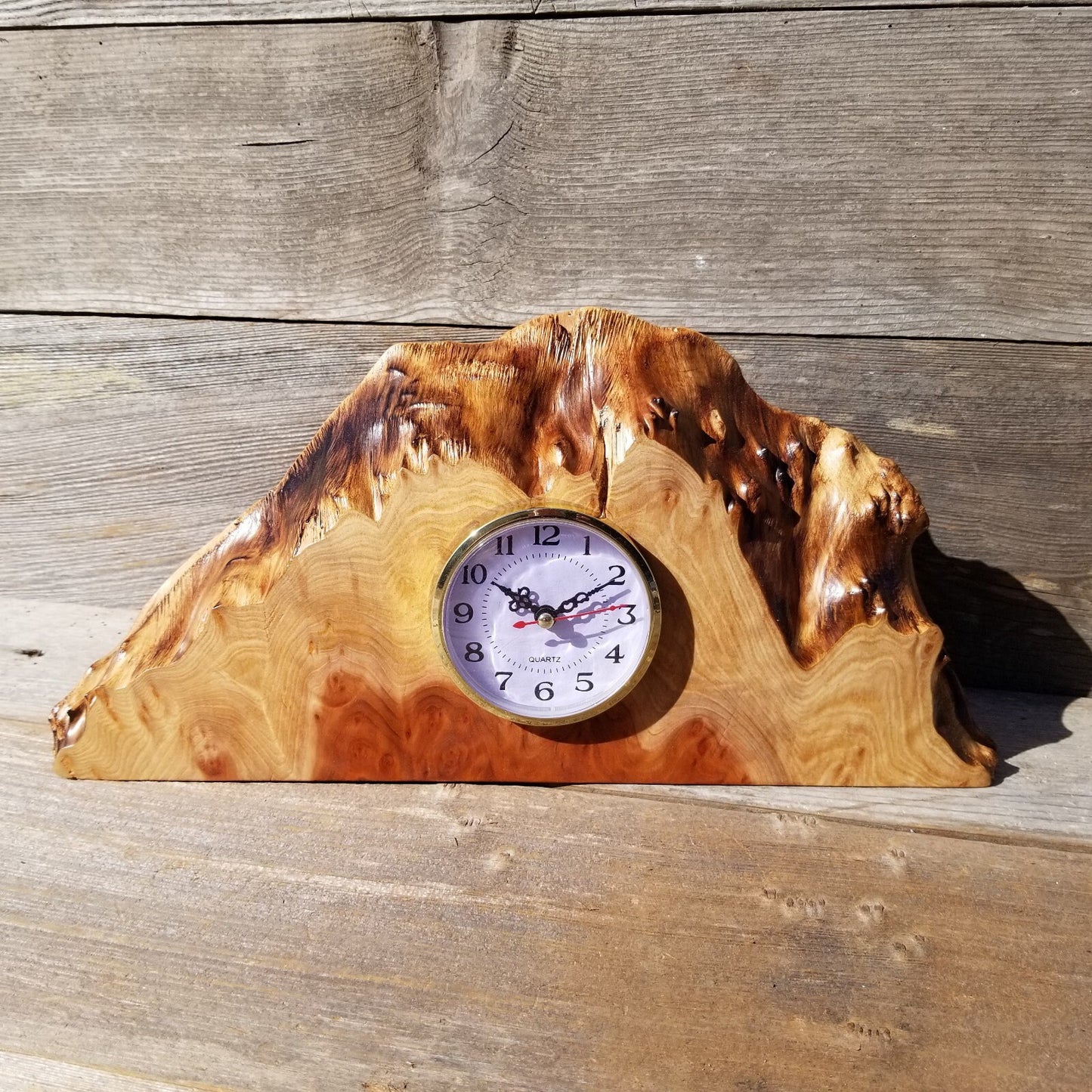 Redwood Wood Clock Redwood Burl Clock Table Shelf Mantle Desk Office #562 2 Tone Sitting Wood Red Wood 5th Anniversary