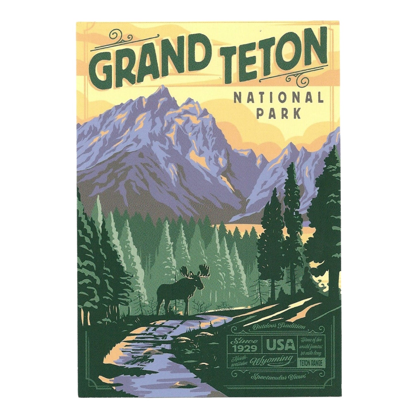 Grand Teton National Park Postcard Mountains Moose Trees Retro Design 4x6 Wyoming - Great for Crafting - Decoupage - Scrapbooking Supply