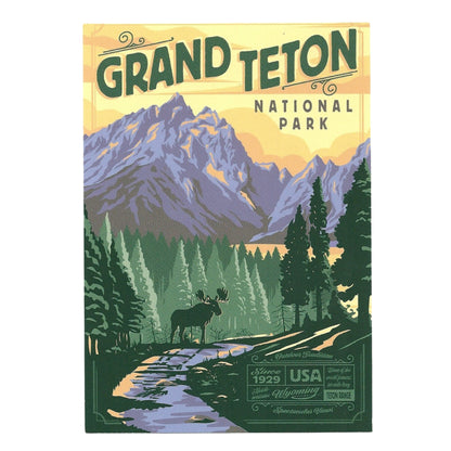 Grand Teton National Park Postcard Mountains Moose Trees Retro Design 4x6 Wyoming - Great for Crafting - Decoupage - Scrapbooking Supply