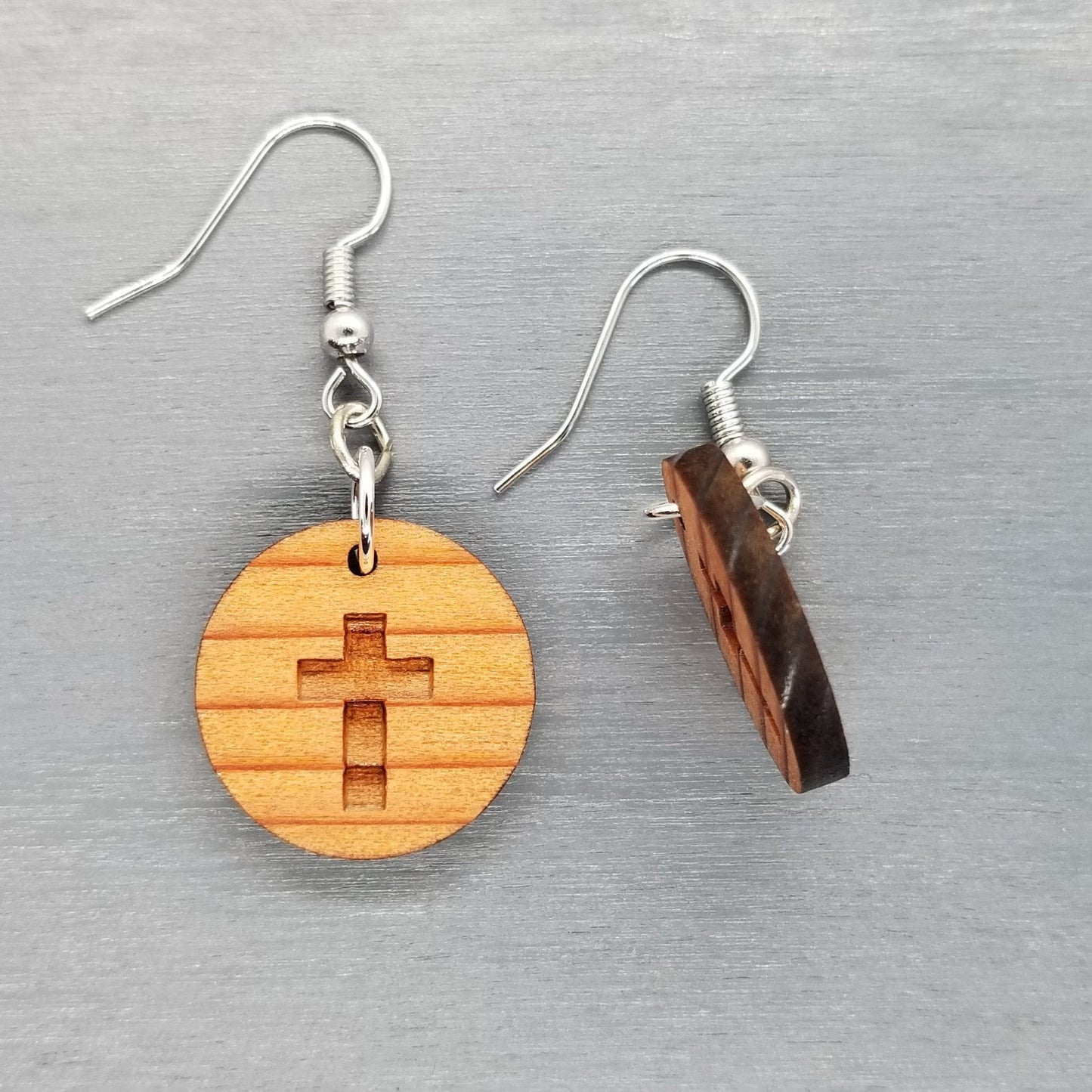 Redwood Earrings - Cross Wood Earrings - California Redwood Dangle Earrings - CA Souvenir Keepsake - Wood Gift Women Engraved