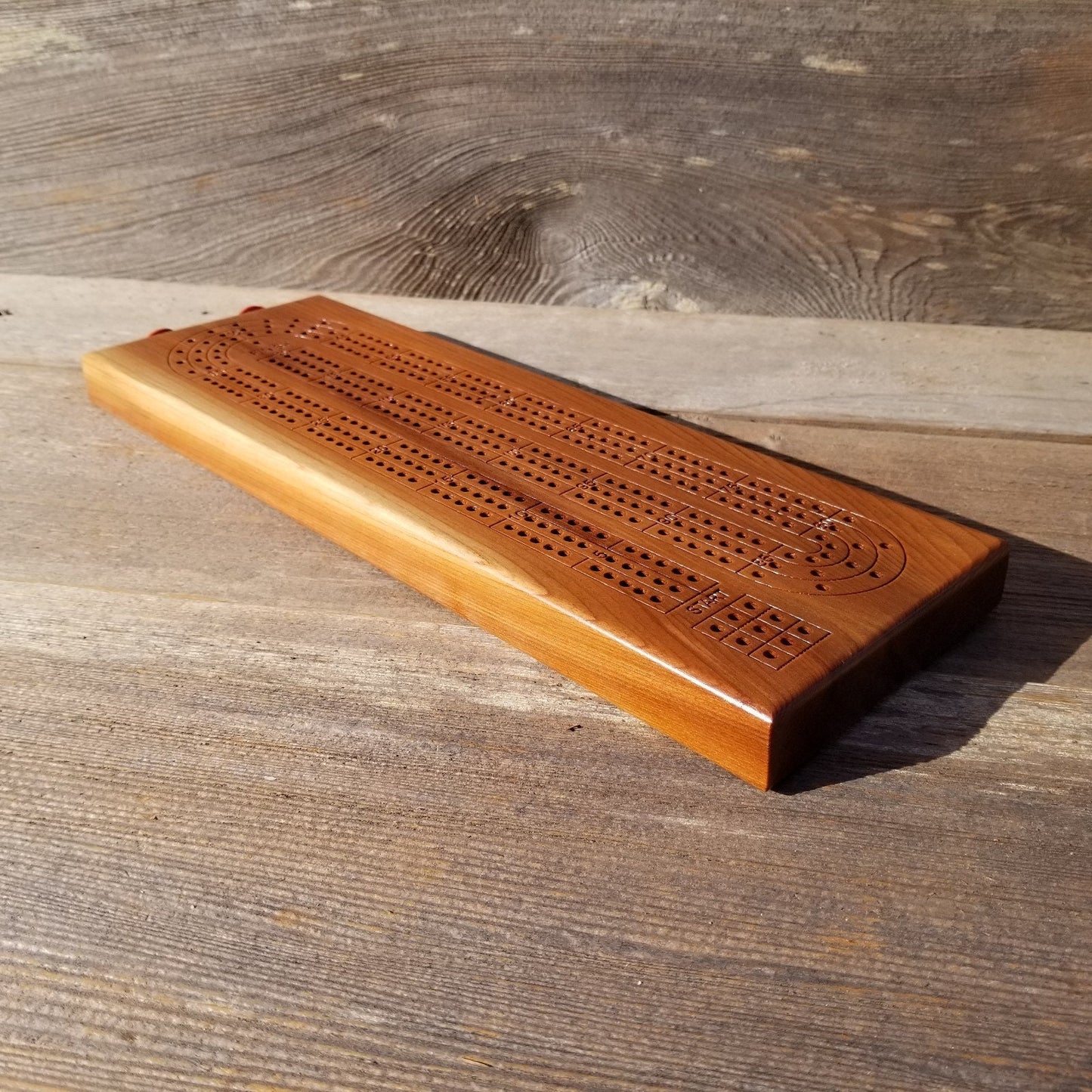 Redwood Wood Cribbage Board Handmade Laser Engraved 3 Player #443 USA Card Game 2 Tone Birthday Gift Christmas Gift California Souvenir