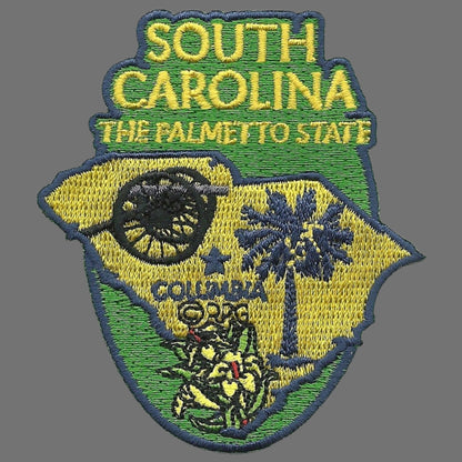 South Carolina State Travel Patch SC Souvenir Iron On Embellishment or Applique 3" The Palmetto State Sabal Palm Tree Yellow Jessamine