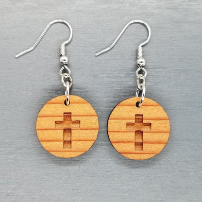 Redwood Earrings - Cross Wood Earrings - California Redwood Dangle Earrings - CA Souvenir Keepsake - Wood Gift Women Engraved