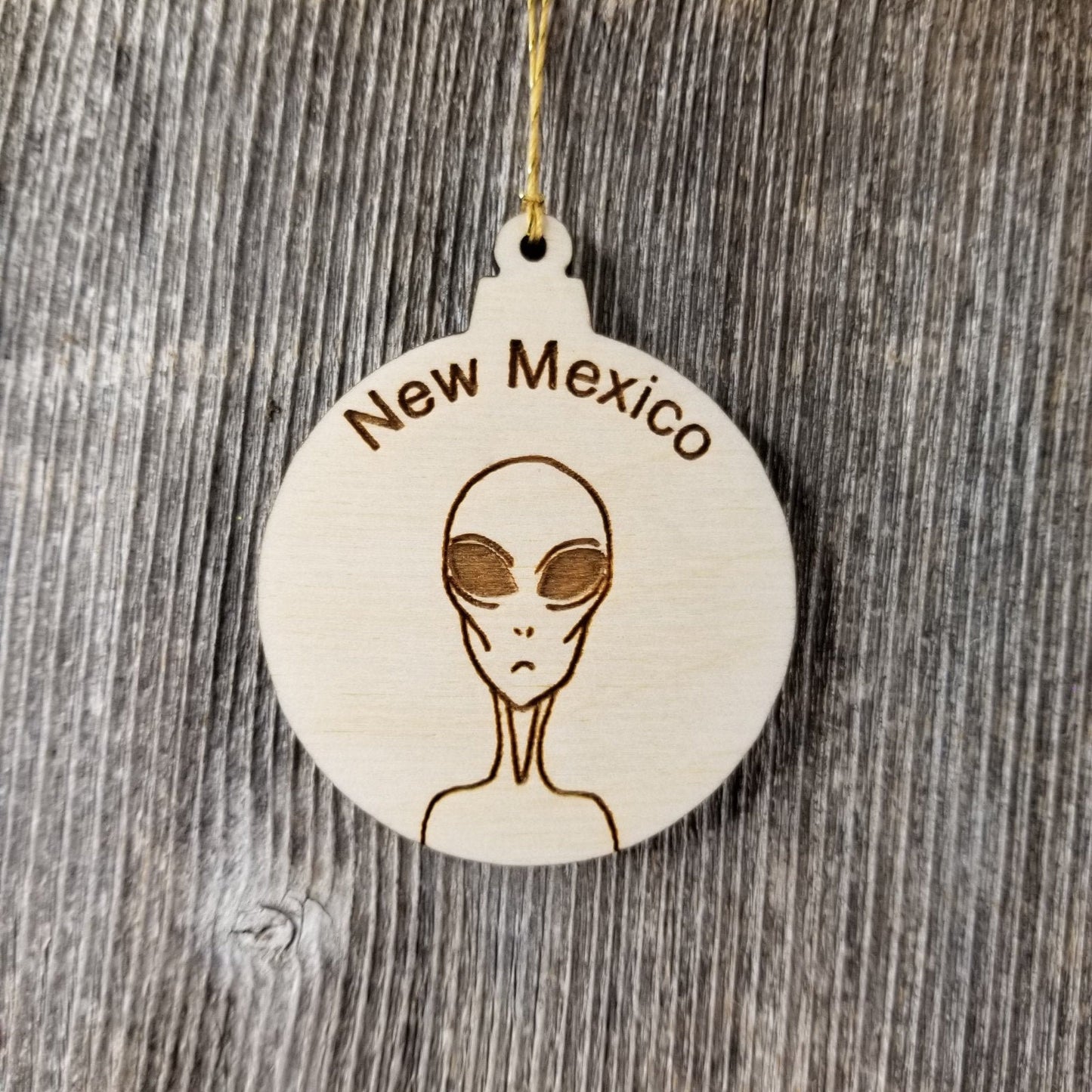 Alien New Mexico Christmas Ornament Wood Laser Cut Handmade in USA Travel Gift Souvenir Memento NM