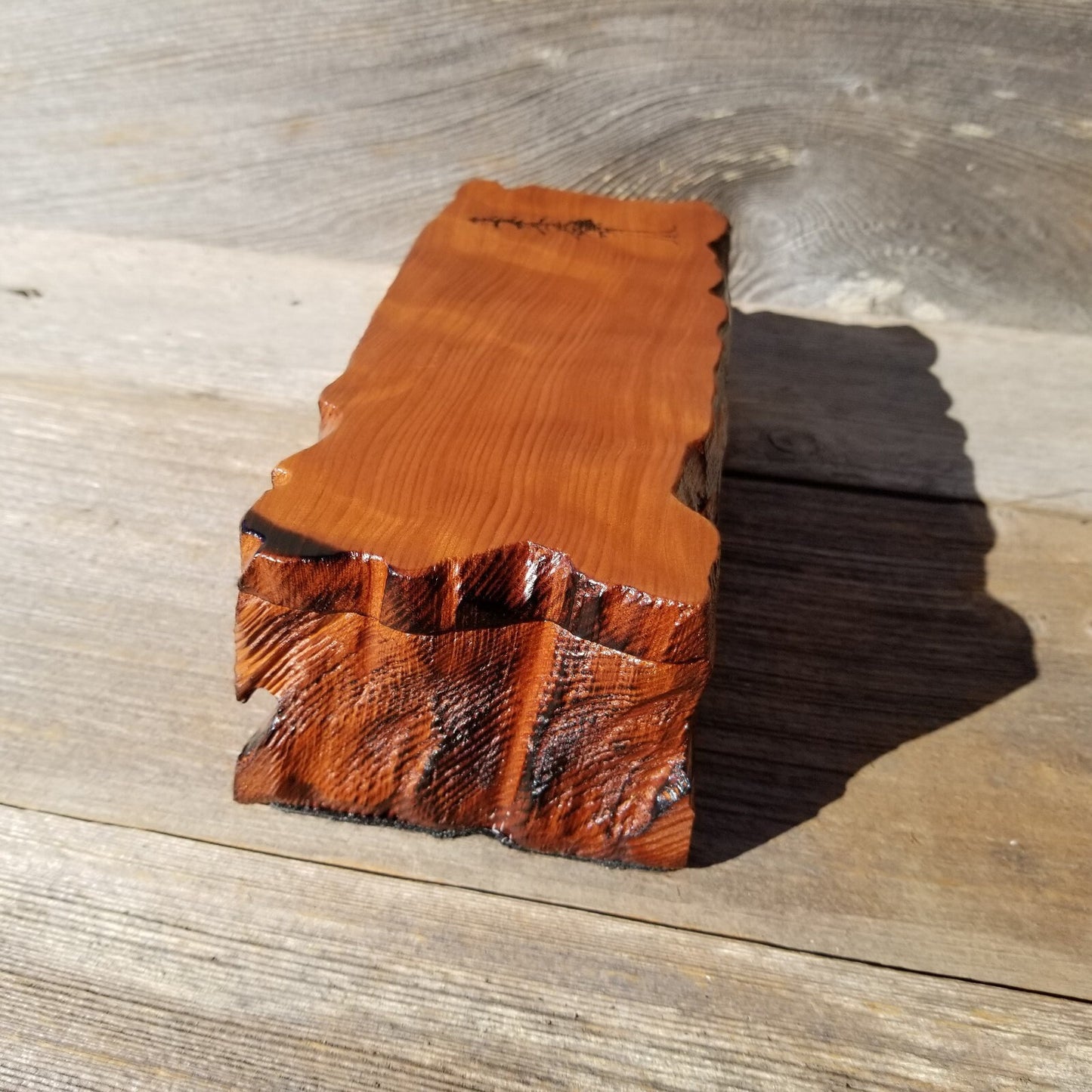 Handmade Wood Box with Redwood Tree Engraved Rustic Handmade Curly Wood #435 California Redwood Jewelry Box Storage Box