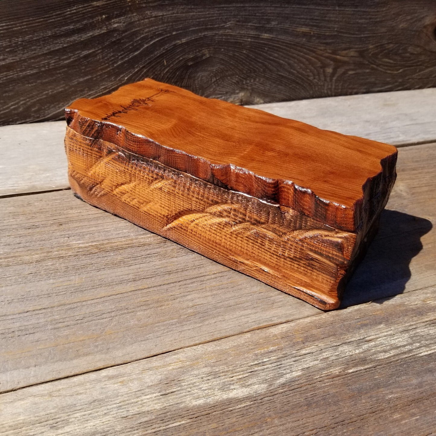 Redwood Jewelry Box Curly Wood Engraved Rustic Handmade California #498 Memento Box, Mom Gift, Anniversary Gift