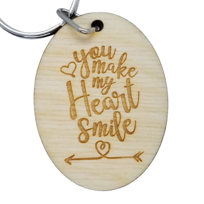 You Make My Heart Smile Wood Keychain Keyring Gift - Key Chain Key Tag Love Gift Valentines Day Gift Anniversary Gift