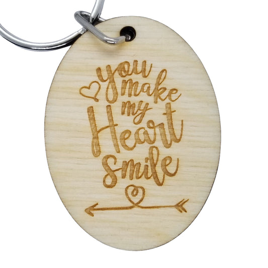 You Make My Heart Smile Wood Keychain Keyring Gift - Key Chain Key Tag Love Gift Valentines Day Gift Anniversary Gift