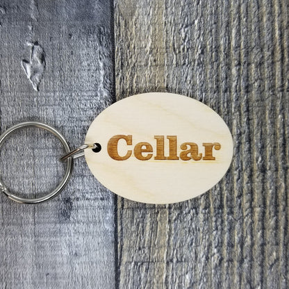 Cellar Wood Keychain Key Ring Keychain Gift - Key Chain Key Tag Key Ring Key Fob - Cellar Text Key Marker