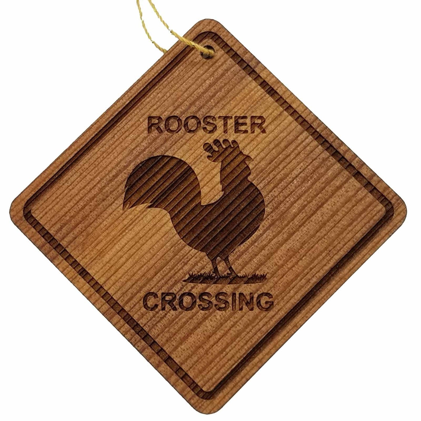 Rooster Crossing Ornament - Rooster Ornament - Wood Ornament Handmade in USA