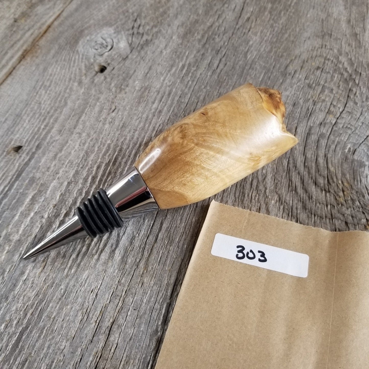 Wine Stopper Rustic Wood Gift for Her Maple Live Edge Top Handmade #303 Made in USA