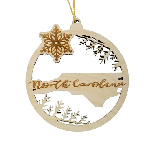 Wholesale North Carolina Wood Ornament -  NC State Shape with Snowflakes Cutout - Wood Souvenir