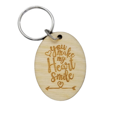 You Make My Heart Smile Wood Keychain Keyring Gift - Key Chain Key Tag Love Gift Valentines Day Gift Anniversary Gift