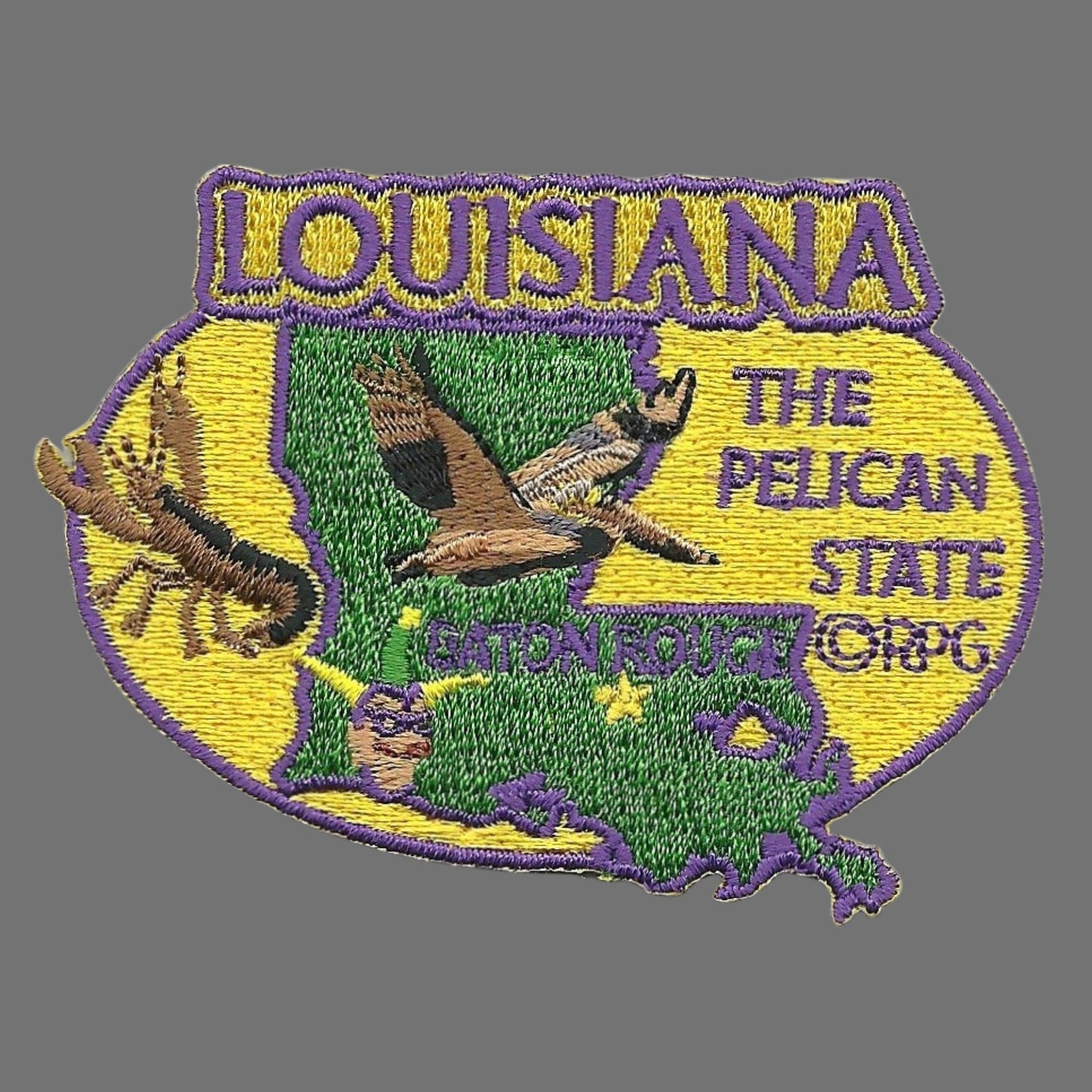 Louisiana Patch – LA State Travel Patch Souvenir Embellishment or Applique 3" The Pelican State Baton Rouge Mardi Gras Jester Iron On