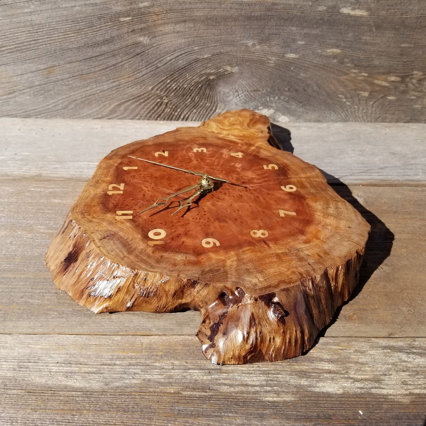 Wood Wall Clock Redwood Clock Handmade Wall Hanging Rustic Wedding Gift Burl Live Edge #551 Anniversary Small Mini