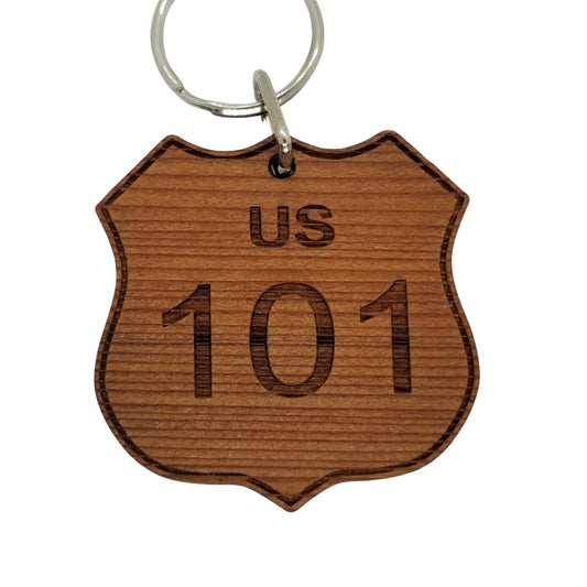 US HWY 101 Keychain Highway Road Sign Wood Keyring Made in USA Handmade Travel Souvenir Gift Finished Key Fob Tag - 4086