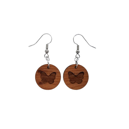 Redwood Earrings - Butterfly Wood Earrings - California Redwood Dangle Earrings - CA Souvenir Keepsake - Wood Gift Women Engraved