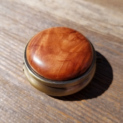 Handmade Pill Box 3 Sections Redwood Top California Burl #399 Souvenir Memento Rustic Antique Bronze