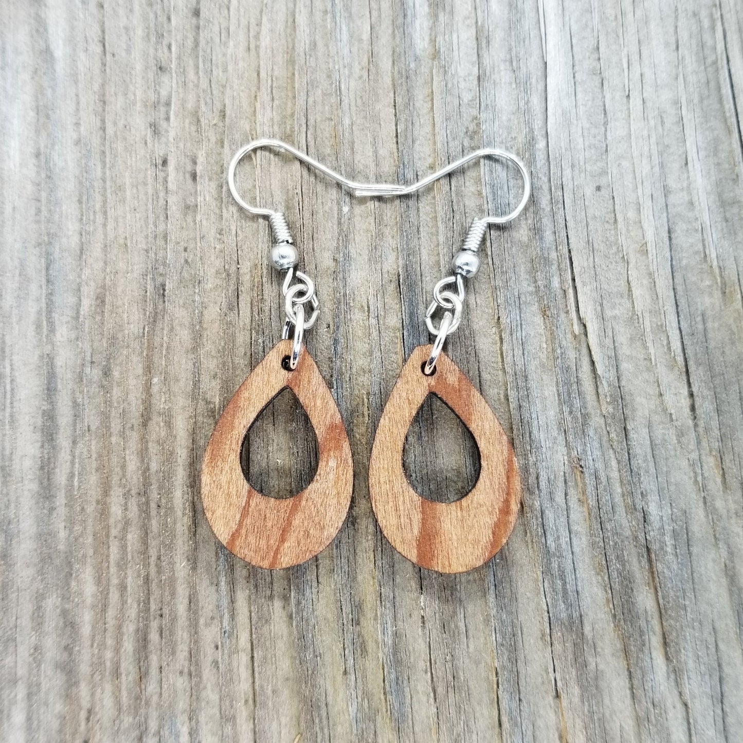 Redwood Earrings - Cutout Teardrop Earrings - California Redwood Dangle Earrings - CA Souvenir Keepsake - Wood Earrings - Wood Gift Women