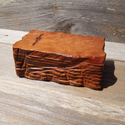 Redwood Jewelry Box Curly Wood Engraved Rustic Handmade California #462 Memento Box Gift for Men Gift for Women Anniversary Gift