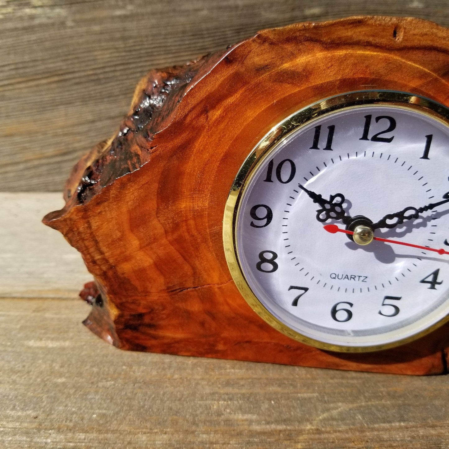 Redwood Wood Clock Redwood Burl Clock Table Shelf Mantle Desk Office #561 Sitting Wood Red Wood Anniversary Gift