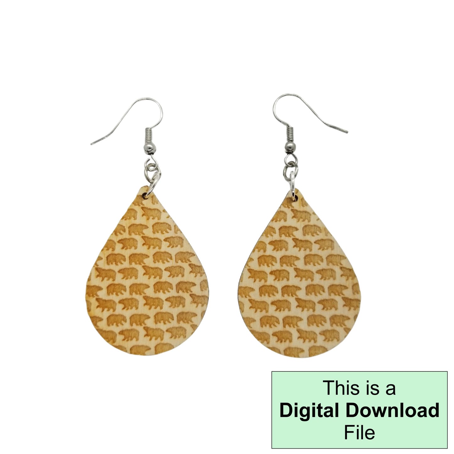 Bear Teardrop Dangle Earrings Laser Cut and Engrave SVG File Engrave Only Digital Download Cut Your Own Pattern