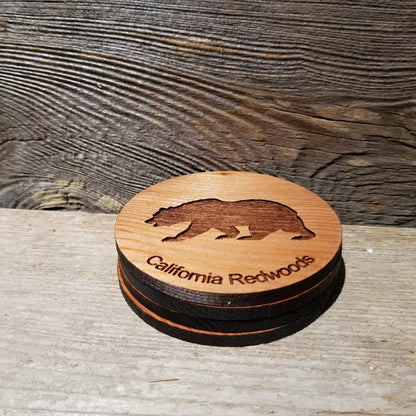 Bear Wood Coasters - Set of 4 - California Redwood Laser Engraved - Souvenir