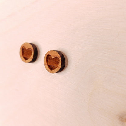 Heart Earrings - Wood Earrings - California Redwood Stud Earrings