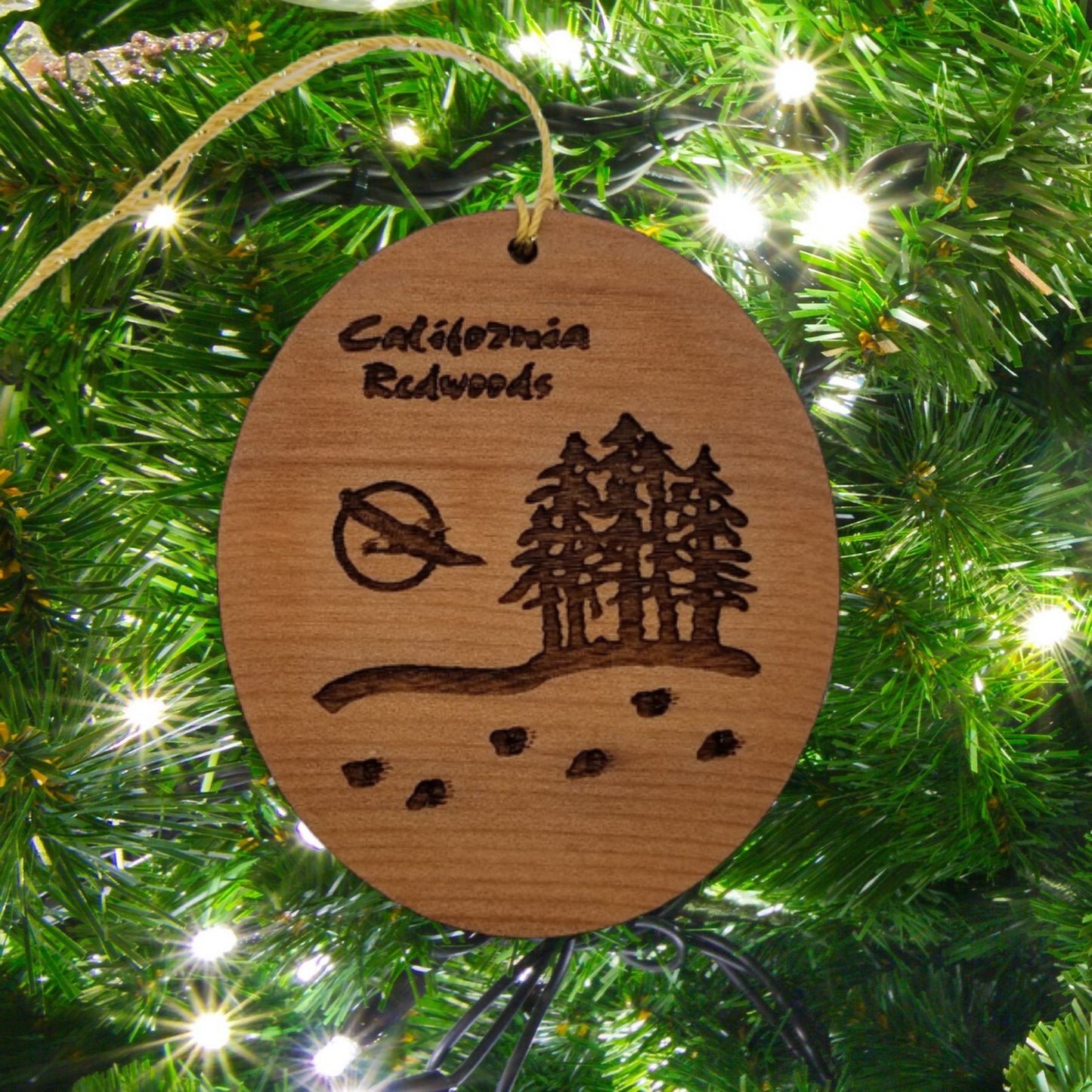 California Redwoods Wood Ornament Flying Eagle Trees Forest Bear Track