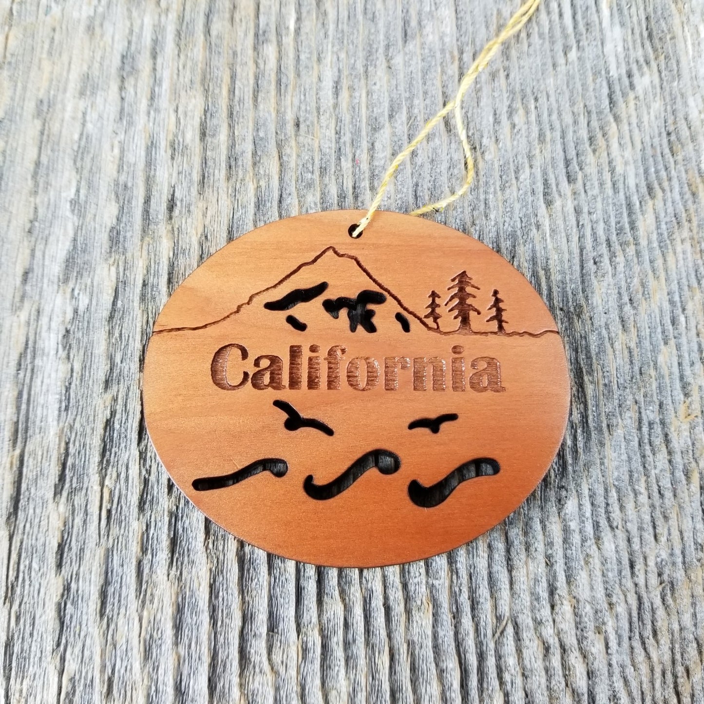 California Christmas Ornament Oval Wood Souvenir