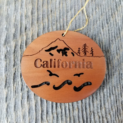 California Christmas Ornament Oval Wood Souvenir