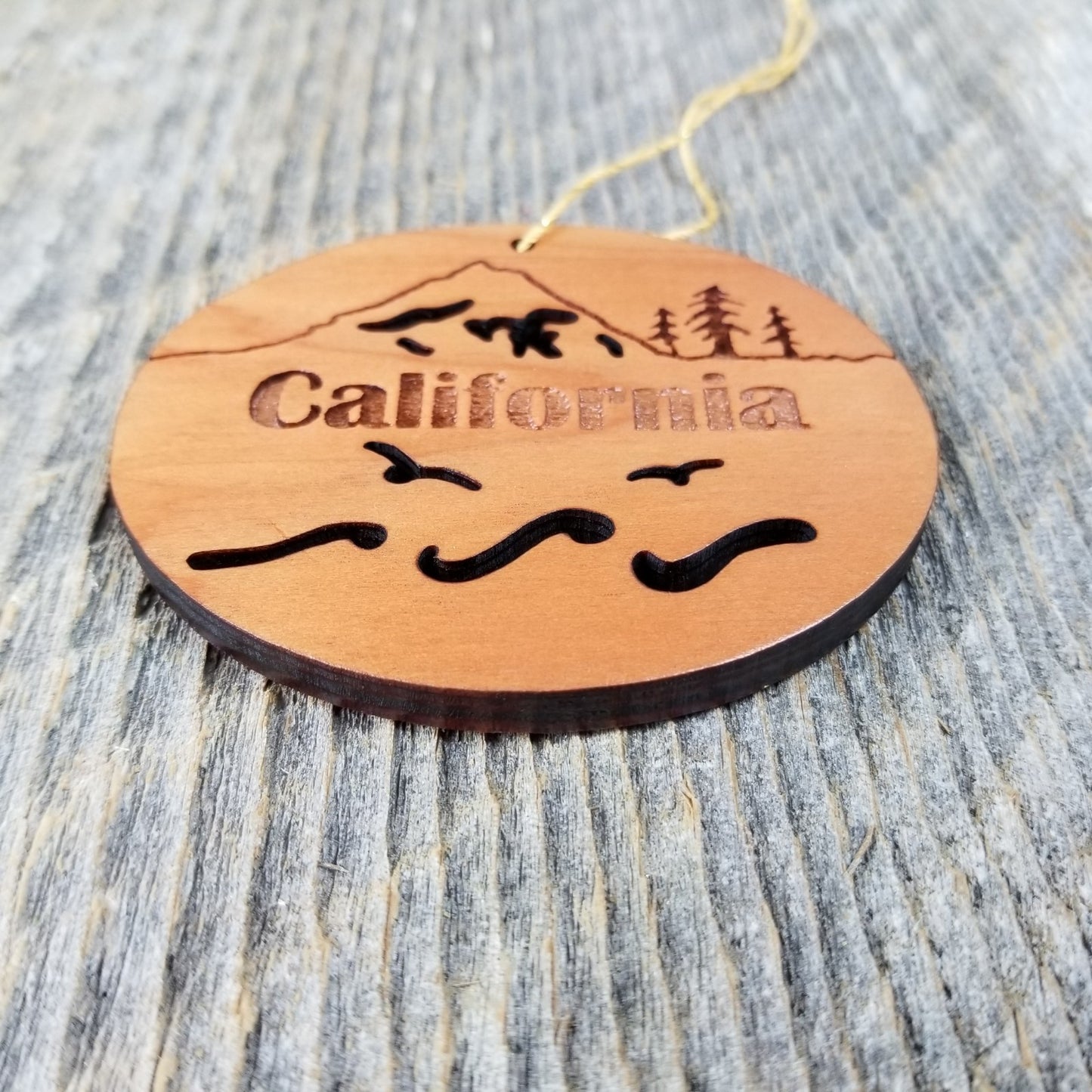 California Christmas Ornament Oval Wood Souvenir