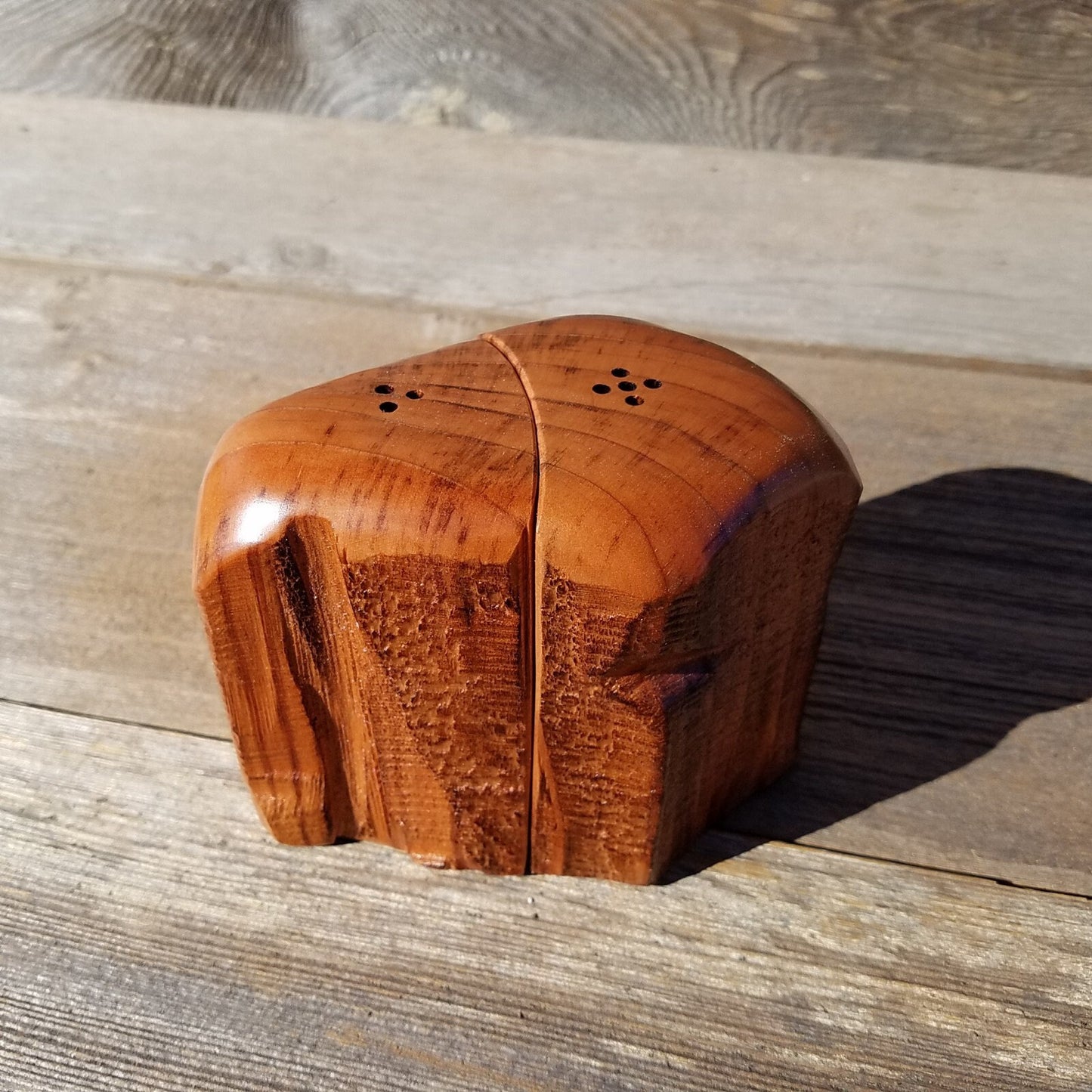 Redwood Salt and Pepper Shakers Set Souvenir California Handmade Rustic Unique Shape Handcrafted Wood Shakers Set #334