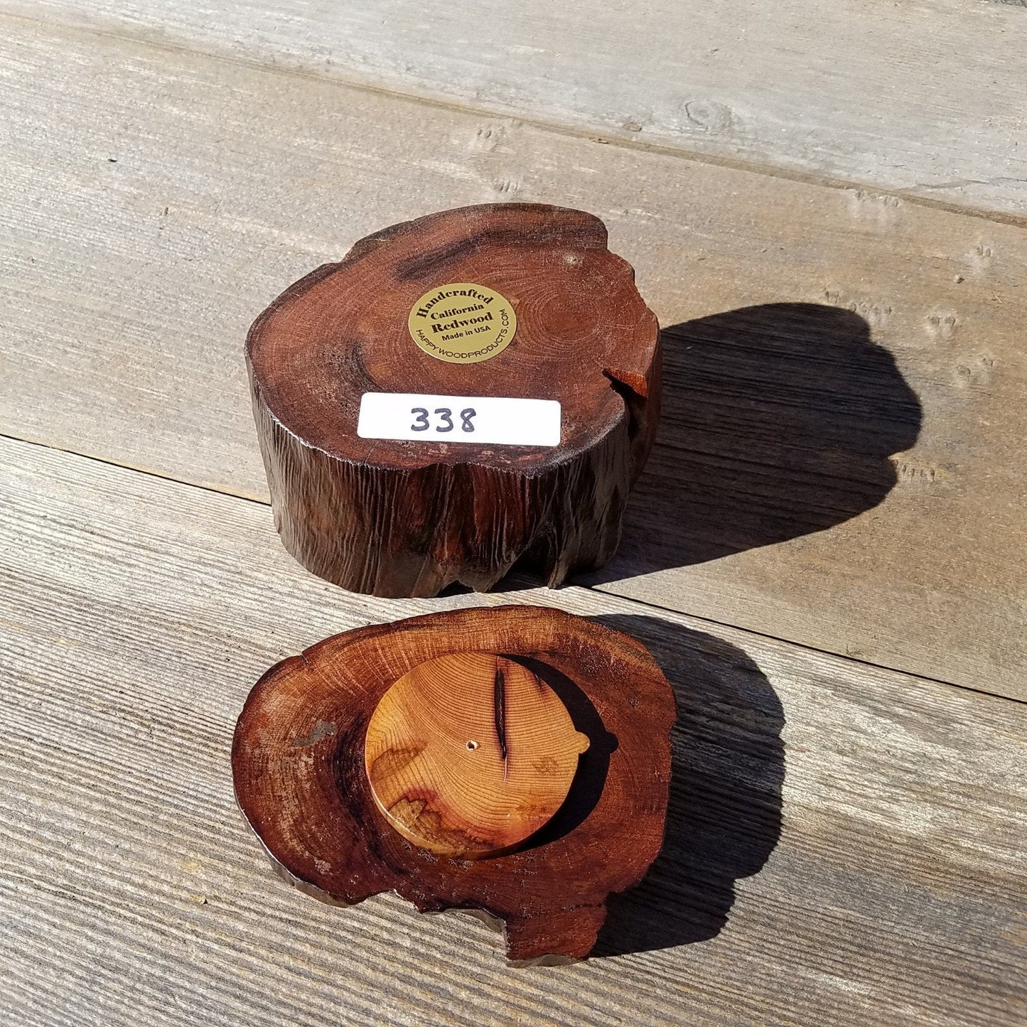 Wood Ring Box Redwood Rustic Handmade California Storage Live Edge Mini #338 Birthday Gift Christmas Gift Mother's Day Gift