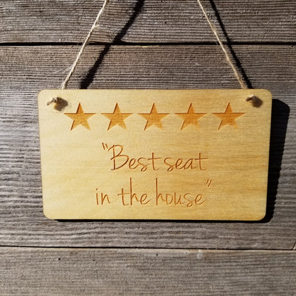 Funny Sign - 5 Stars Best Seat in the House - Rustic Decor - Funny Wood Signs - Coworker Gift Bathroom Humor Toilet Decor