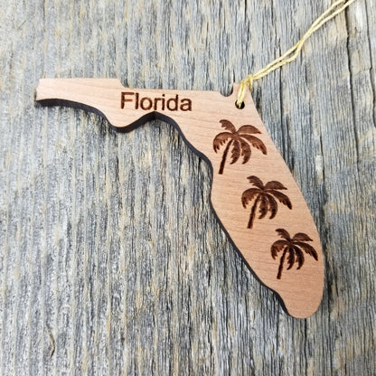 Florida State - Christmas Ornament - Palm Trees Florida State Wood Christmas Ornament Laser Cut Handmade Made in USA