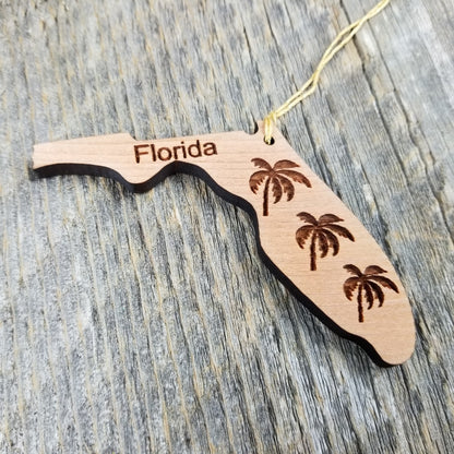 Florida State - Christmas Ornament - Palm Trees Florida State Wood Christmas Ornament Laser Cut Handmade Made in USA