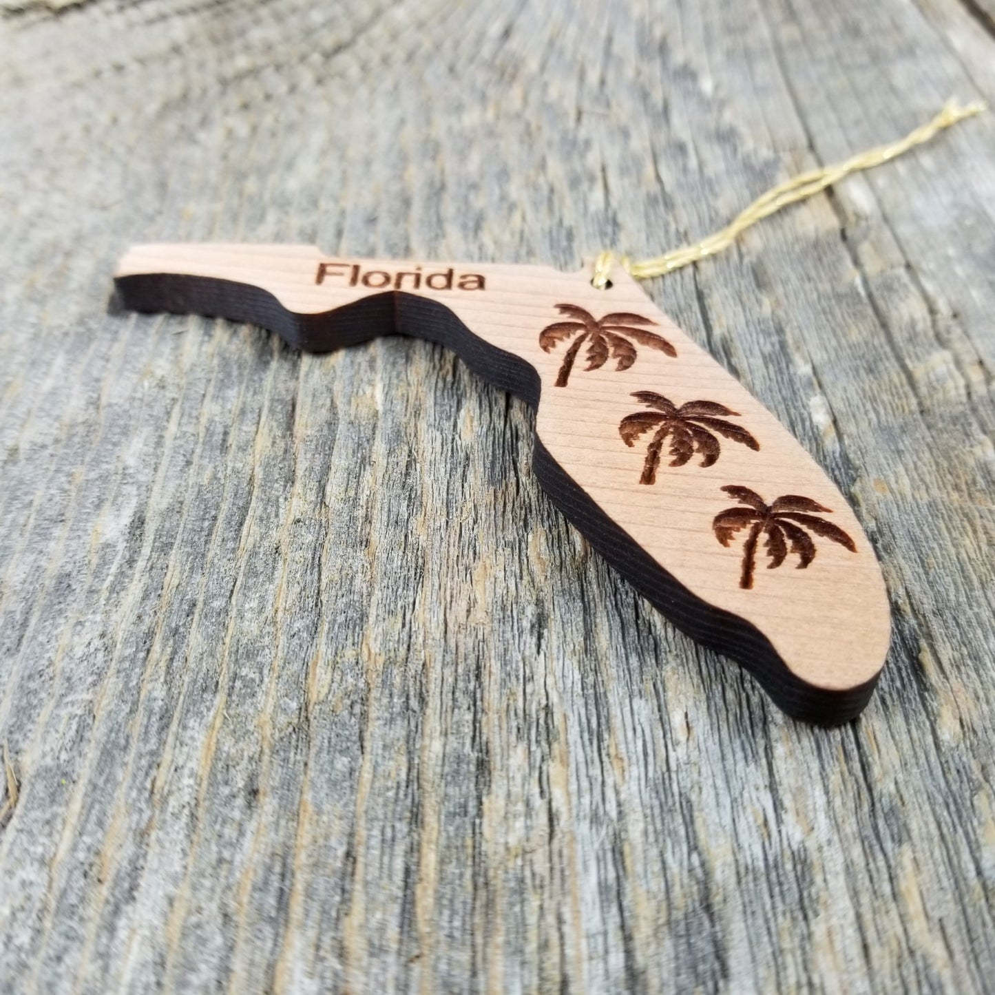 Florida State - Christmas Ornament - Palm Trees Florida State Wood Christmas Ornament Laser Cut Handmade Made in USA