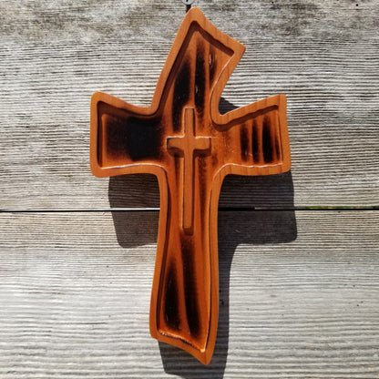 Wood Wall Cross - Rustic Torched Wooden Cross - Wall Cross - Cross Within a Cross - 8" Cross Decor