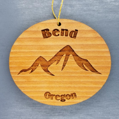 Bend Oregon Ornament Handmade Wood Ornament OR Souvenir Mountains Ski Resort Skiing Skier Cascades