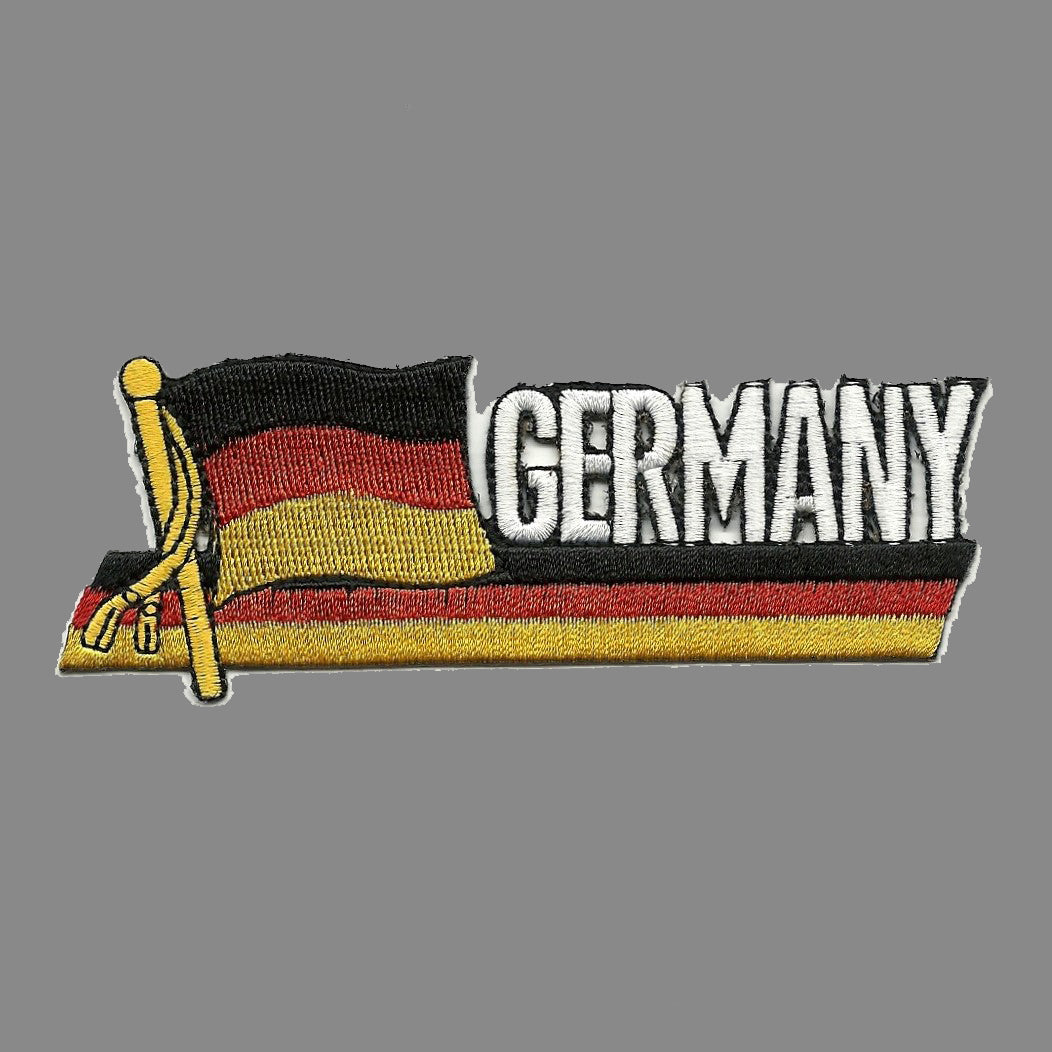 Germany Flag Iron On Patch - Wavy Ribbon - Country Pride Badge Emblem