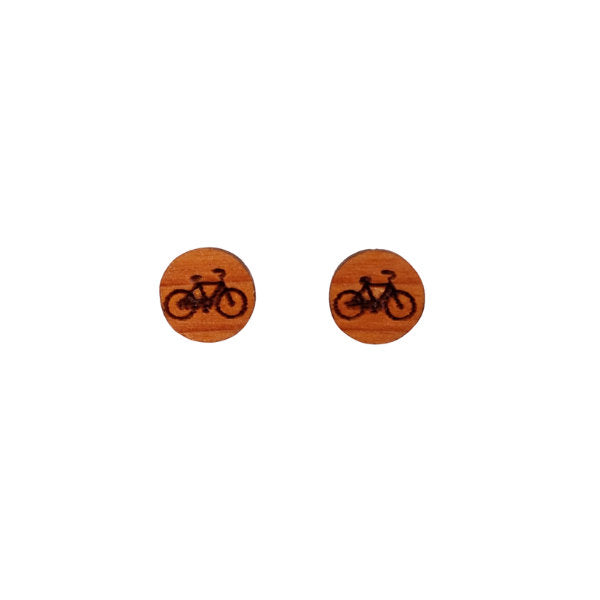 Bicycle Earrings - Wood Earrings - California Redwood Stud Earrings