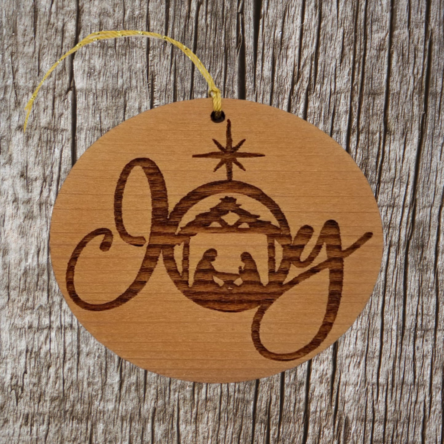 Joy Nativity Christmas Ornament - Handmade - Wood