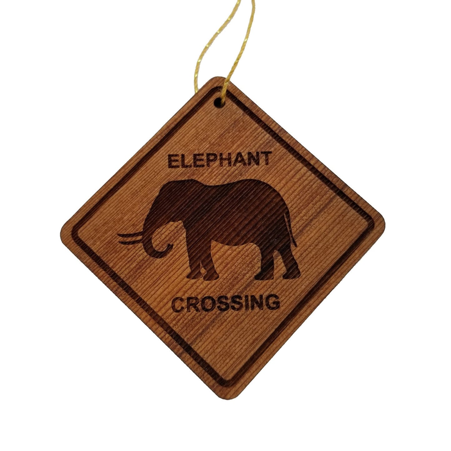 Elephant Crossing Ornament - Elephant Ornament - Wood Ornament Handmade in USA - Christmas Home Decoration - Elephant Christmas