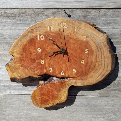 Redwood Clock Handmade Wall Hanging Rustic Burl Live Edge #341 2 Tone Wood Anniversary Gift Wedding Gift One Of a Kind Small Wall Clock