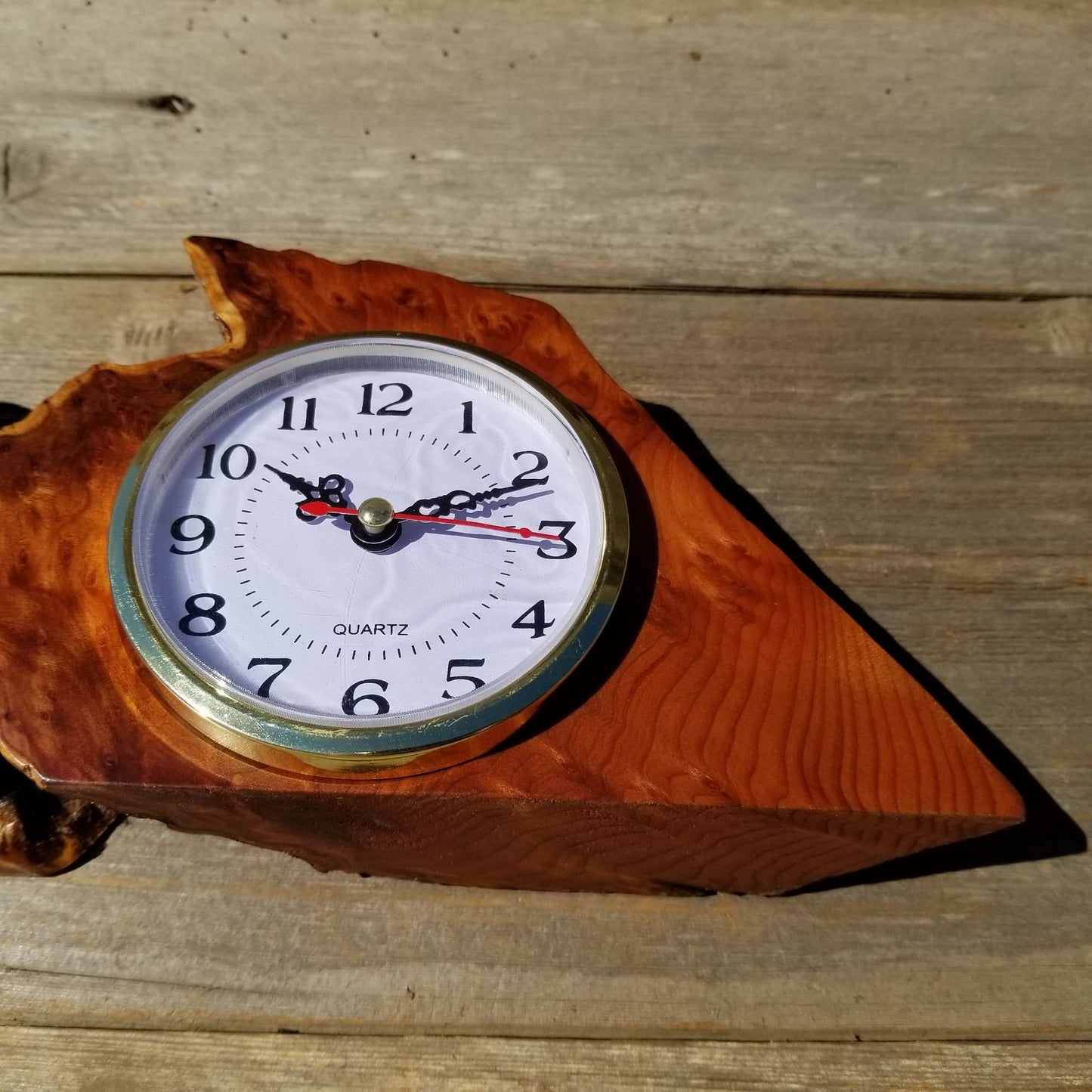 Redwood Burl Wood Clock Mantle Desk Office Gifts for Men Sitting Wood Birdseye Table Shelf #393 Mother's Day Gift