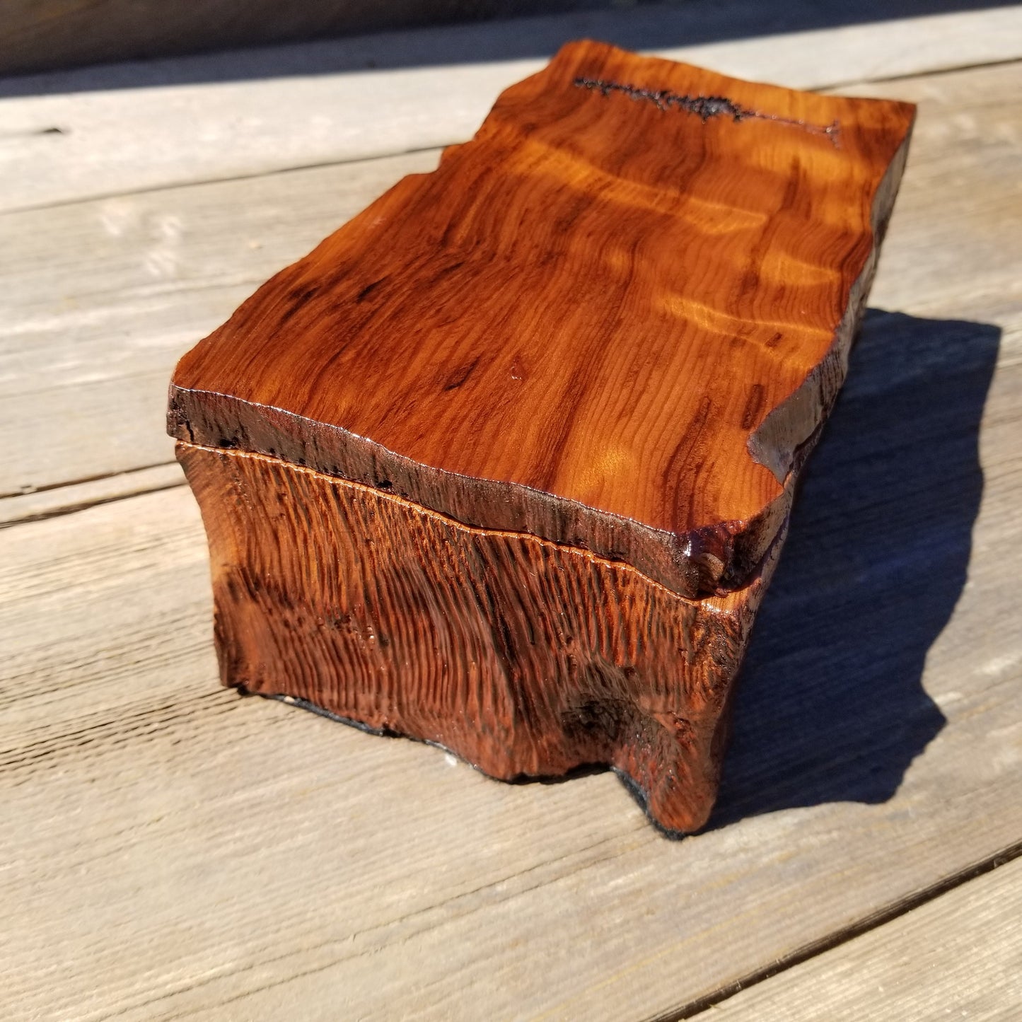 Handmade Wood Box with Redwood Tree Engraved Rustic Handmade Curly Wood #397 California Redwood Jewelry Box Storage Box